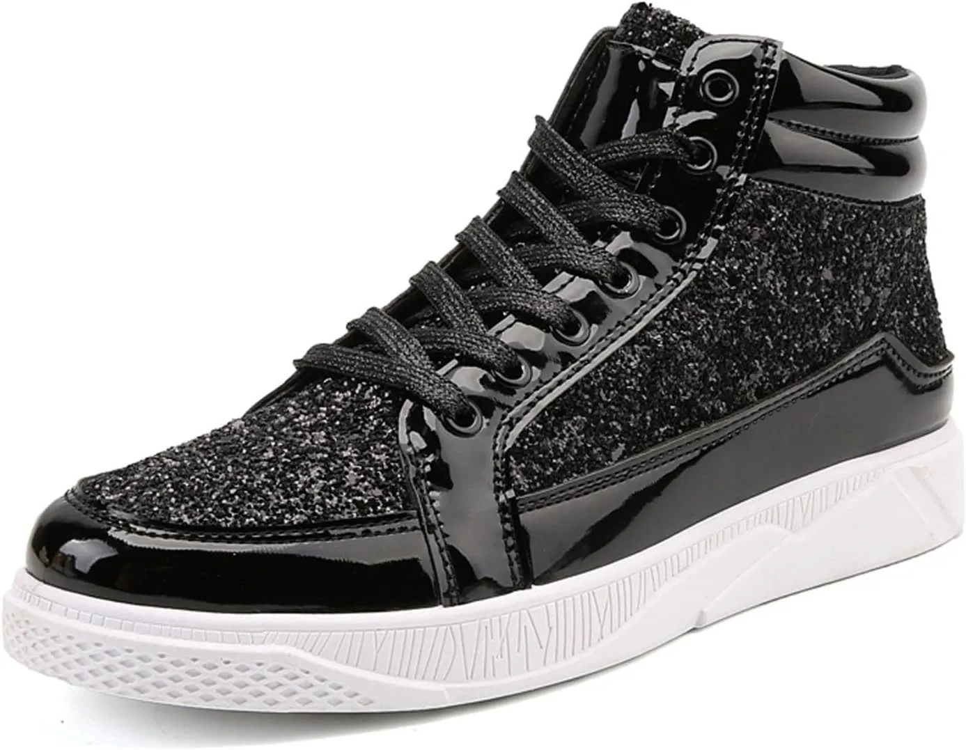 Men's Fashion Bright Leather with Sequin Thick Soled High Top Casual Shoes Comfortable Sneakers Shoes Men Classic Leather Sneaker