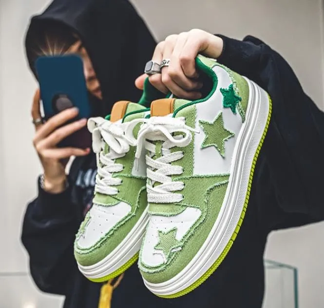 Men's Fashion Star Sneaker Lace Up Sporty Sneakers Comfortable Walking Shoes Casual Skate Shoes Low Top Tennis Shoes
