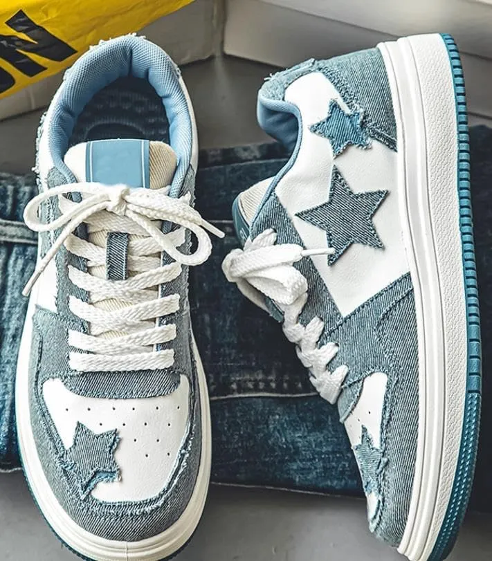Men's Fashion Star Sneaker Lace Up Sporty Sneakers Comfortable Walking Shoes Casual Skate Shoes Low Top Tennis Shoes