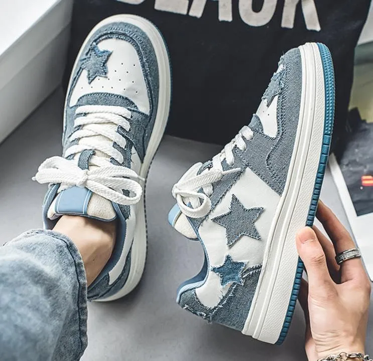 Men's Fashion Star Sneaker Lace Up Sporty Sneakers Comfortable Walking Shoes Casual Skate Shoes Low Top Tennis Shoes