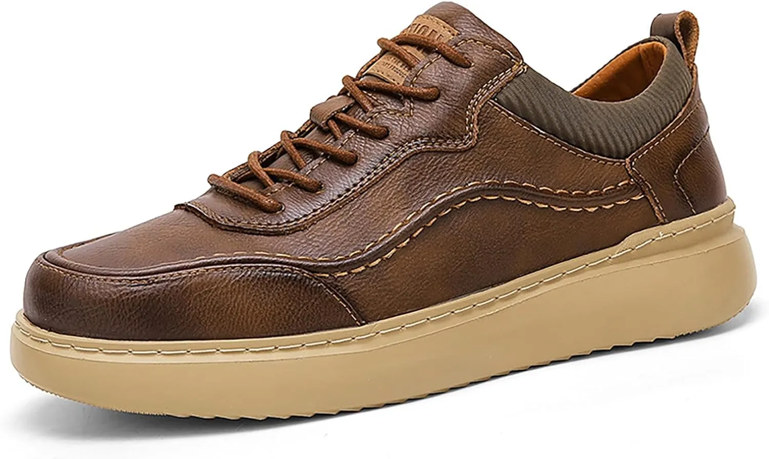 Men's Genuine Leather Platform Casual Oxford Shoes Classic Handmade Lace Up Round Toe Soft Bottom Oxford Sneakers for Driving Business Work