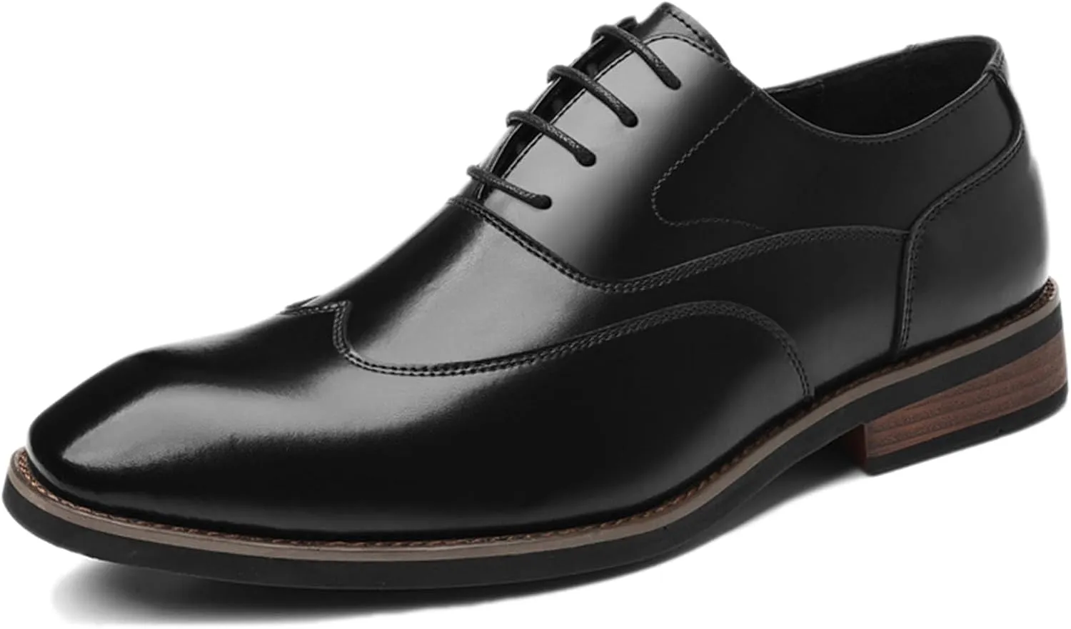 Men's Leather Brogue Wingtip Low Chunky Heel Lace-up Oxford Shoes Retro Gradient Pointed Toe Comfortable Non-Slip Slip On Derby Shoes Business Formal Party Wedding