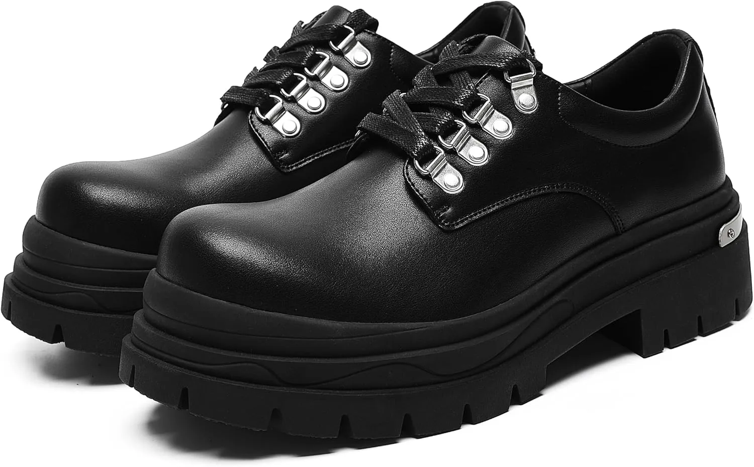 Men's Leather Platform Oxfords Round Toe Chunky Heel Lug Sole Work Dress Shoes Soft Non-Slip Business Formal Derby Casual Shoes Lace Up Platform Sneakers for Men