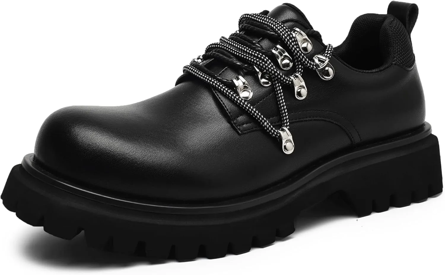 Men's Leather Platform Oxfords Round Toe Chunky Heel Lug Sole Work Dress Shoes Soft Non-Slip Business Formal Derby Casual Shoes Lace Up Platform Sneakers for Men