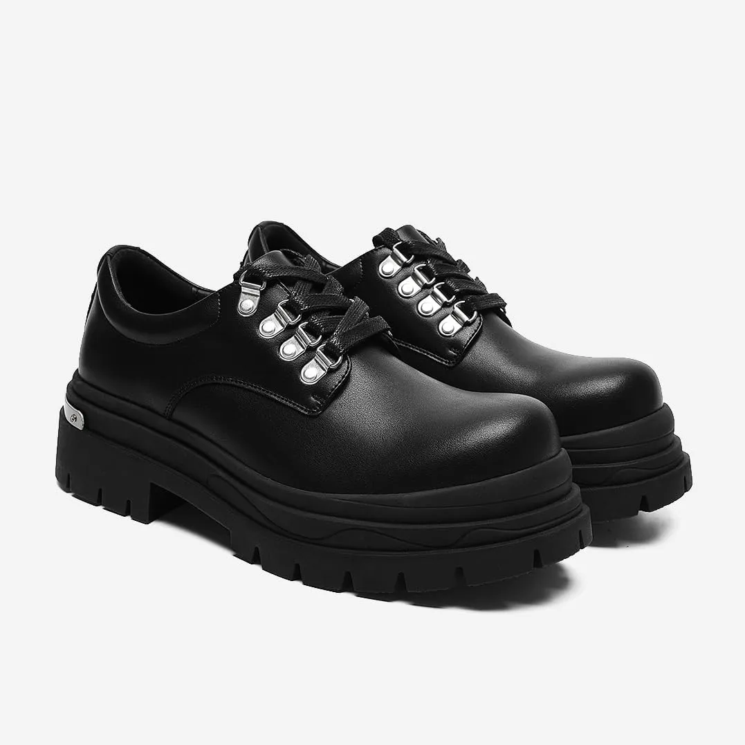 Men's Leather Platform Oxfords Round Toe Chunky Heel Lug Sole Work Dress Shoes Soft Non-Slip Business Formal Derby Casual Shoes Lace Up Platform Sneakers for Men