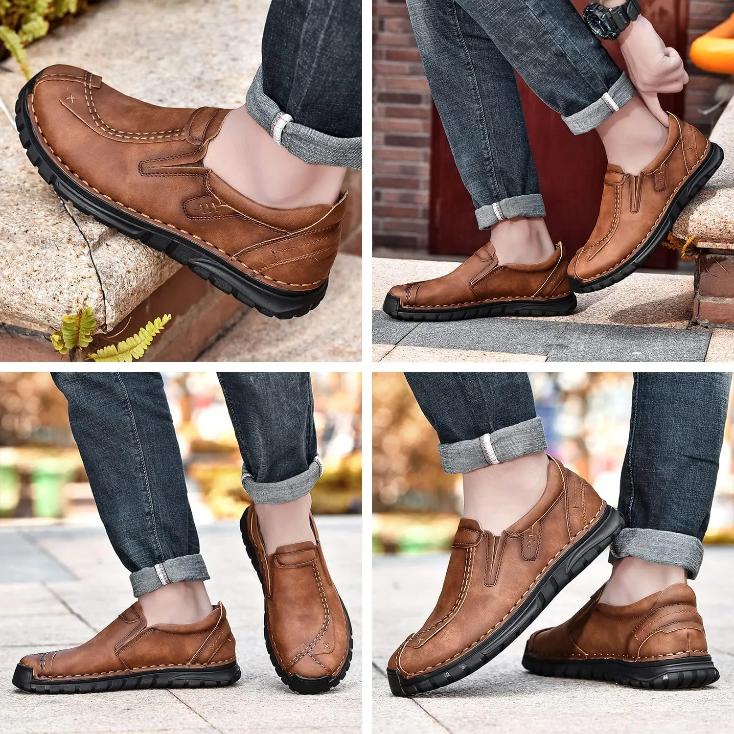 Men's Leather Shoes Casual Loafers Slip on Comfortable Walking Driving Shoes for Men