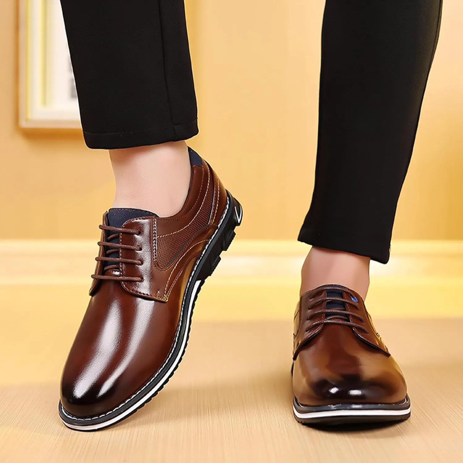 Men's Leisure Dress Oxford Sneakers Comfort Round Toe Lace Up Anti-Slip Lug Sole Classic Derby Shoes for Business Office Driving Walking Shoes