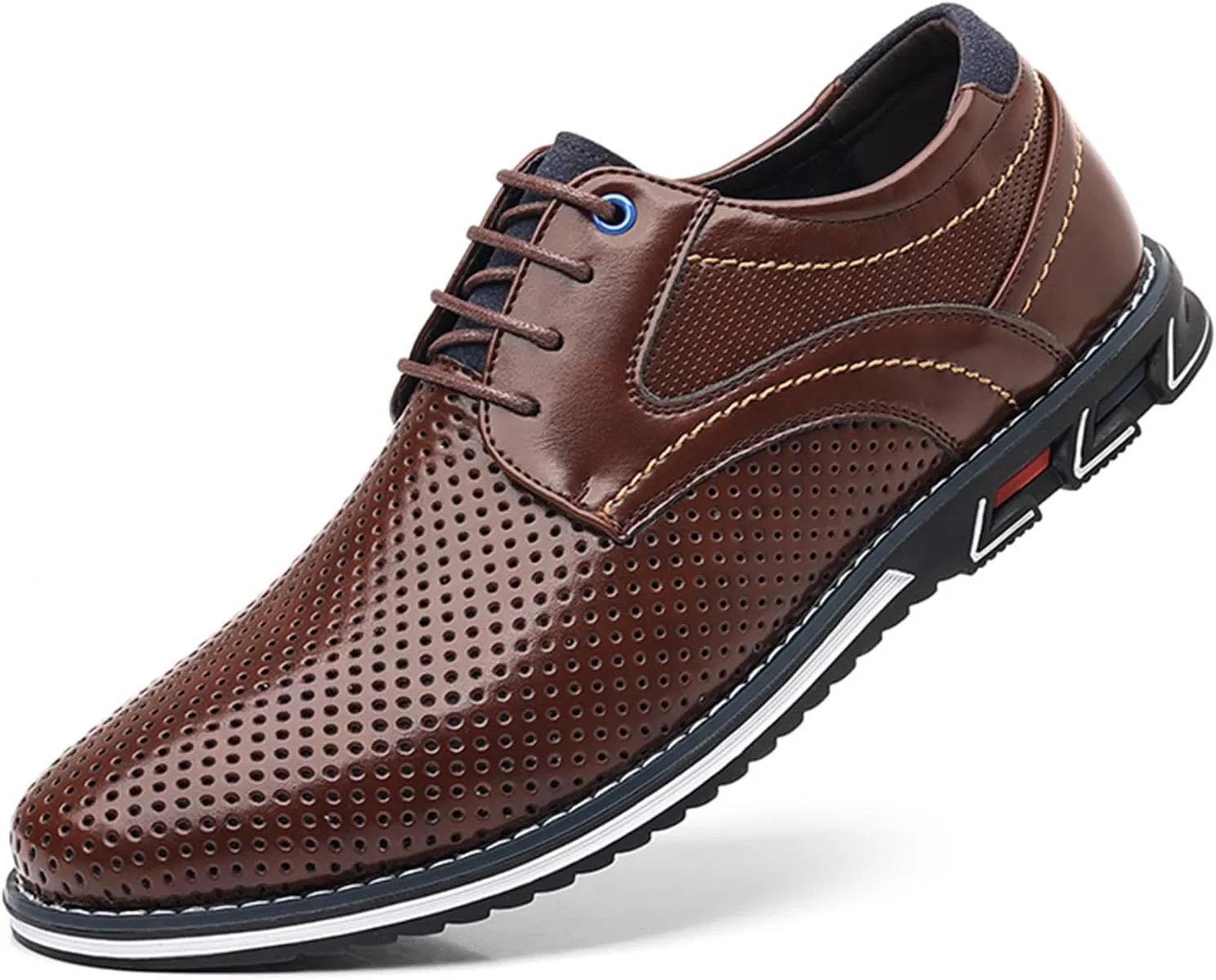Men's Leisure Dress Oxford Sneakers Comfort Round Toe Lace Up Anti-Slip Lug Sole Classic Derby Shoes for Business Office Driving Walking Shoes