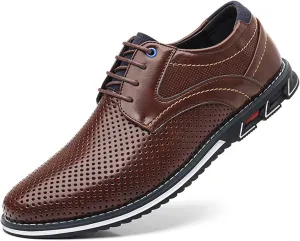 Men's Leisure Dress Oxford Sneakers Comfort Round Toe Lace Up Anti-Slip Lug Sole Classic Derby Shoes for Business Office Driving Walking Shoes