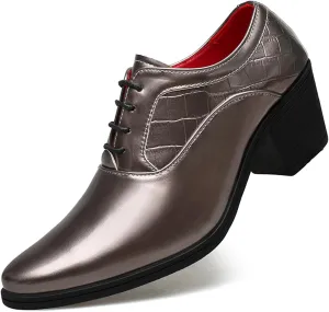 Men's Patent Leather Chunky Heel Oxford Shoes Pointed Toe Lace-up Fashion High Heels Business Work Wedding Prom Dress Derby Shoes