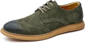 Men's Retro Leather Oxford Dress Shoes - Wingtip Brogue Derby with Round Toe Low Heel Lace-Up Design for Business Formal & Casual Wear - Comfortable & Stylish