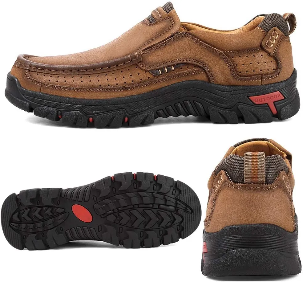 Mens Slip On Casual Shoes Leather Comfortable Walking Loafers