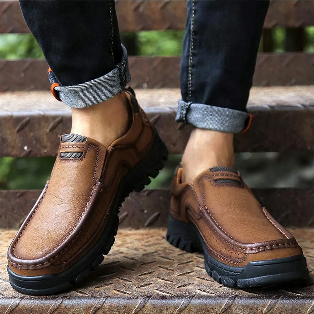 Mens Slip On Casual Shoes Leather Comfortable Walking Loafers