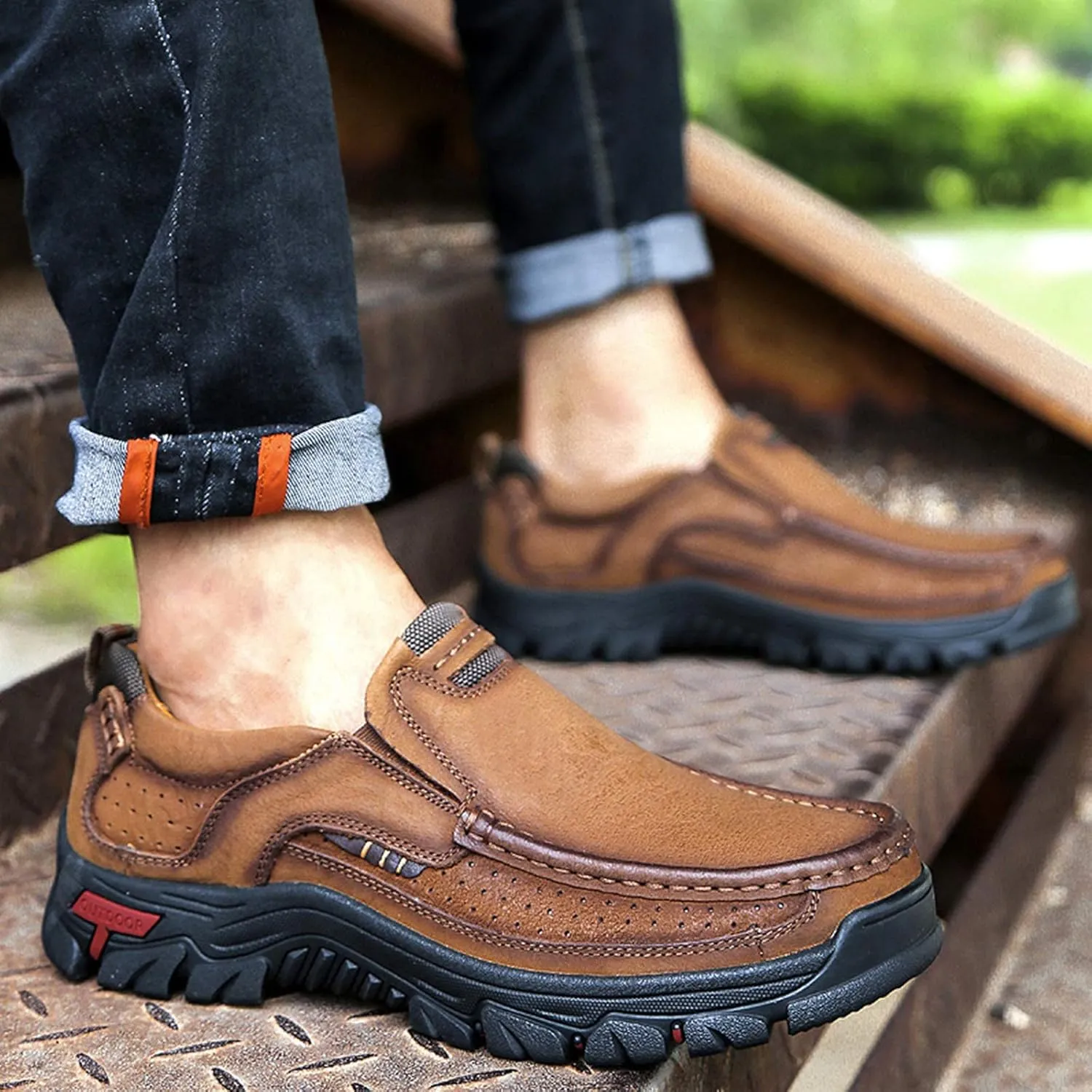 Mens Slip On Casual Shoes Leather Comfortable Walking Loafers