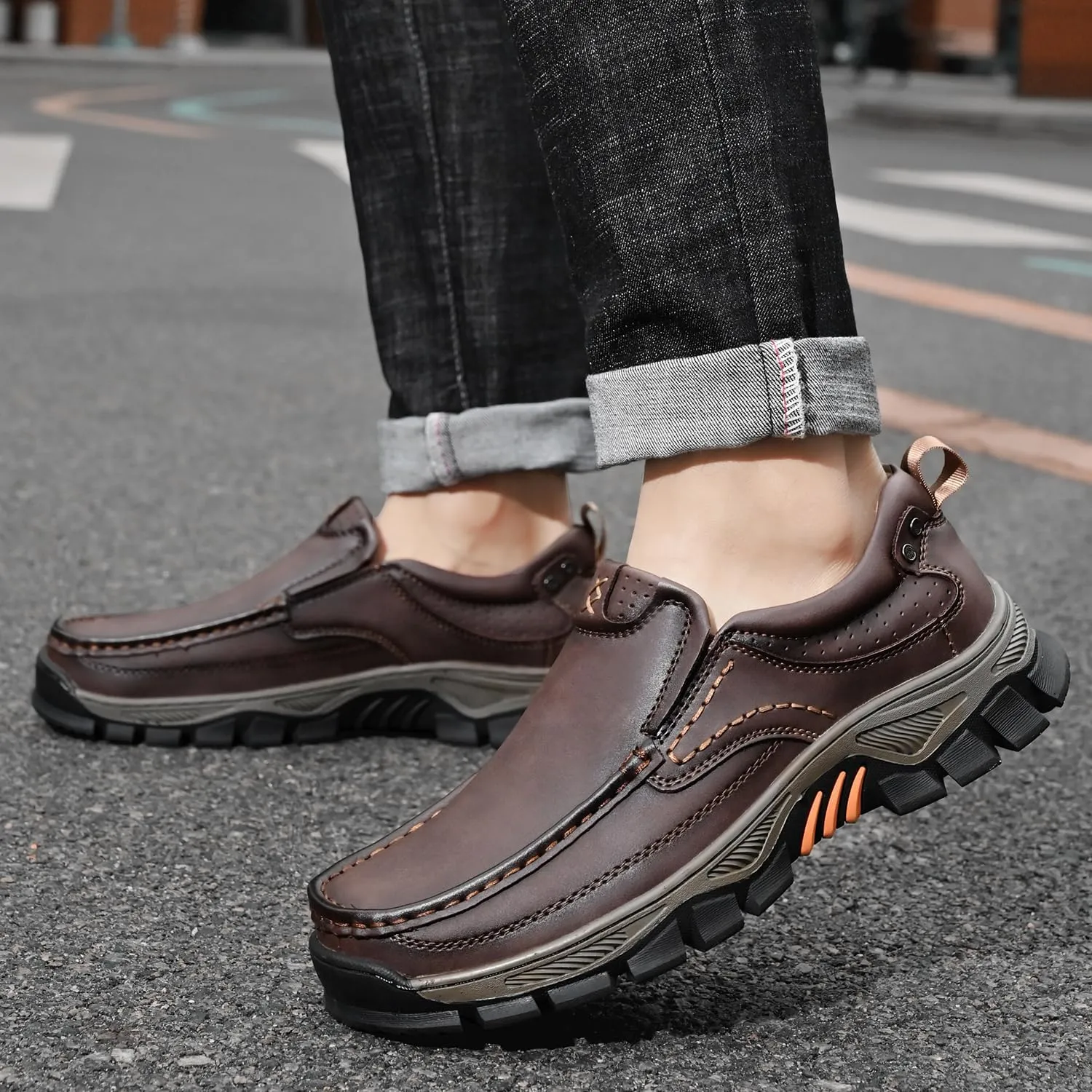 Men's Slip-On Loafers Comfortable Leather Casual Walking Shoes for Work Office Dress Outdoor