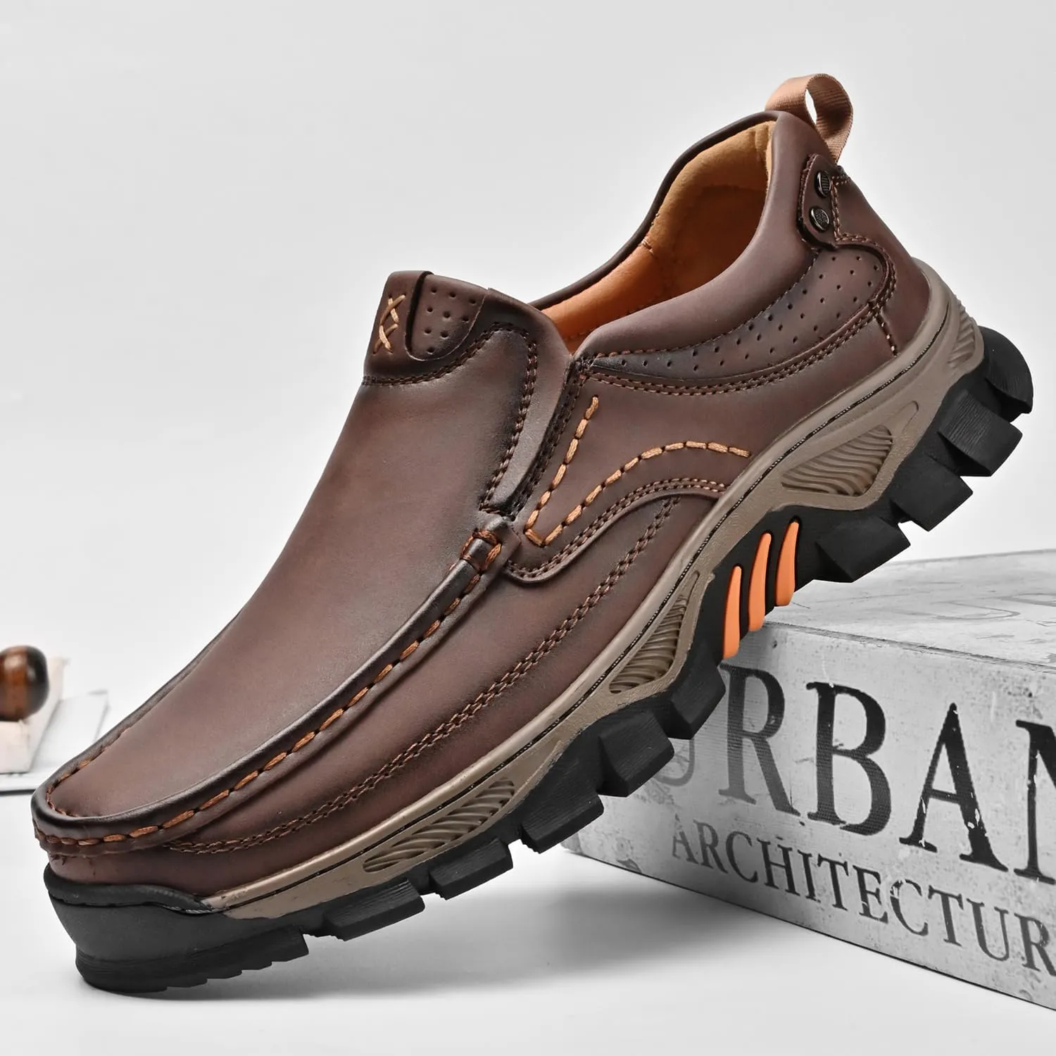 Men's Slip-On Loafers Comfortable Leather Casual Walking Shoes for Work Office Dress Outdoor