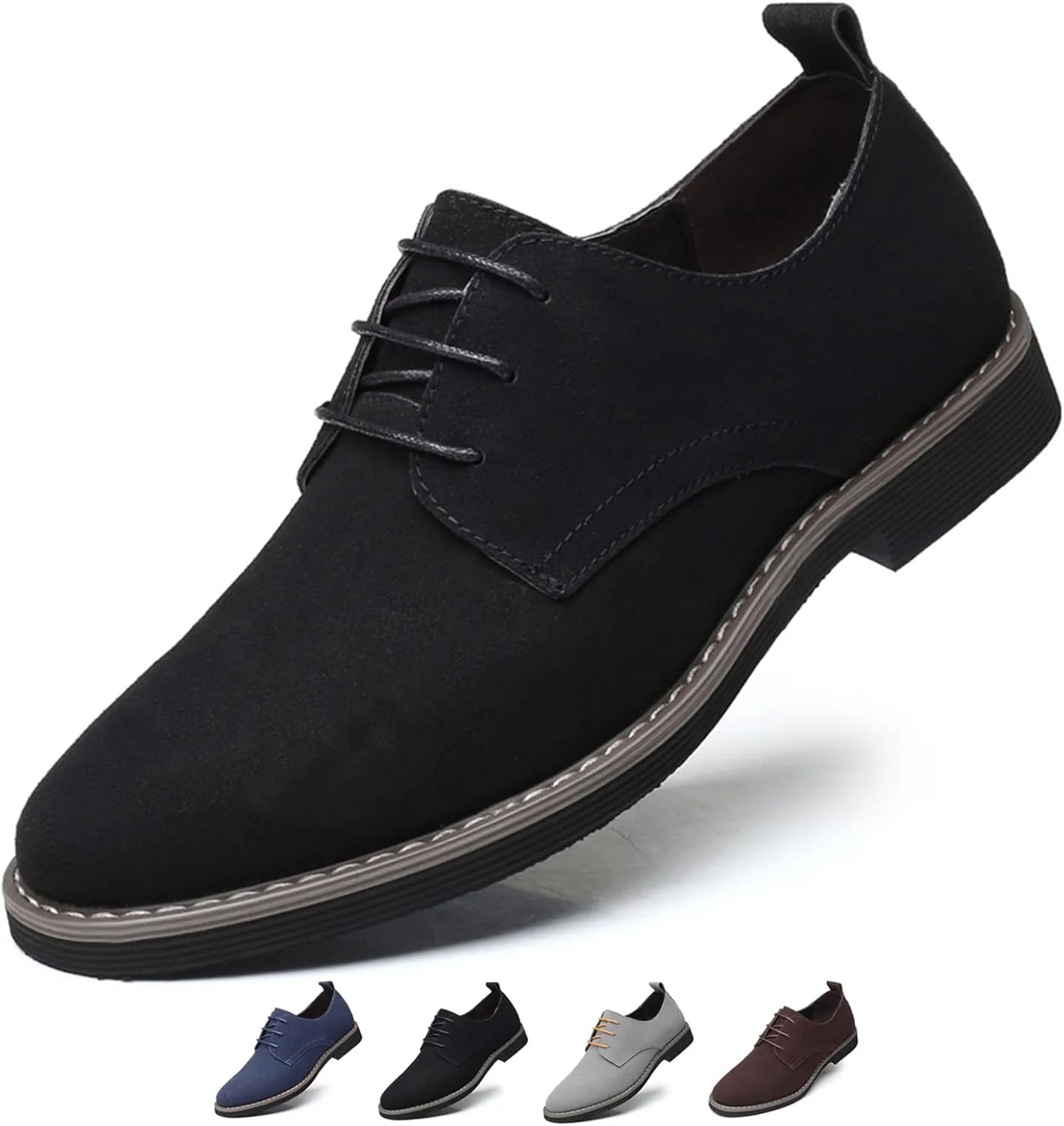 Men's Suede Dress Oxfords Shoes Fashion Hand Stitched Round-Toe Lace up Low Top Nubuck Leather Casual Shoes Classic Business Formal Derby Shoes