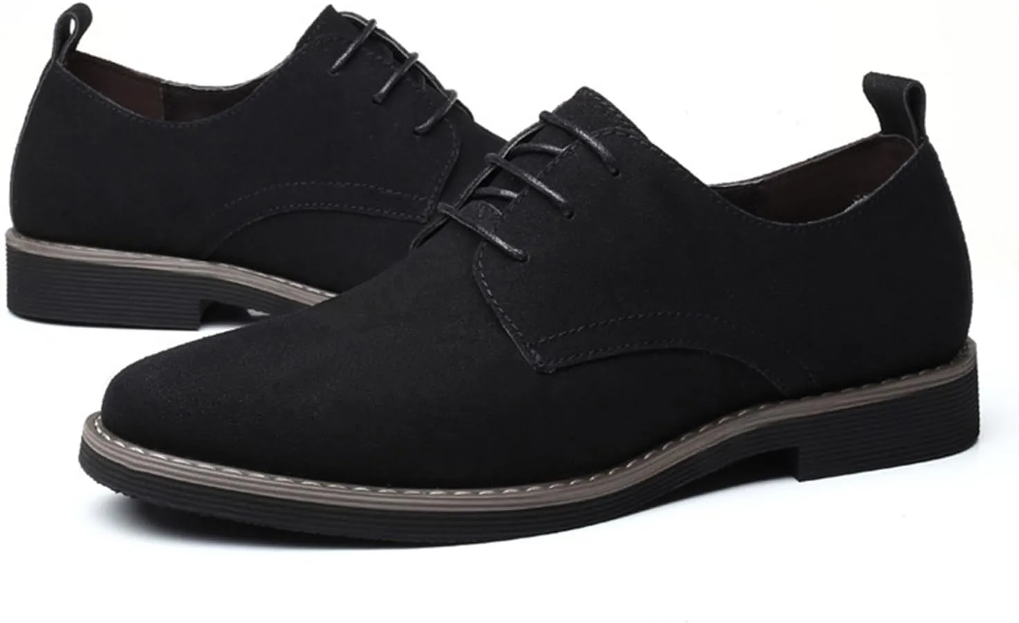 Men's Suede Dress Oxfords Shoes Fashion Hand Stitched Round-Toe Lace up Low Top Nubuck Leather Casual Shoes Classic Business Formal Derby Shoes