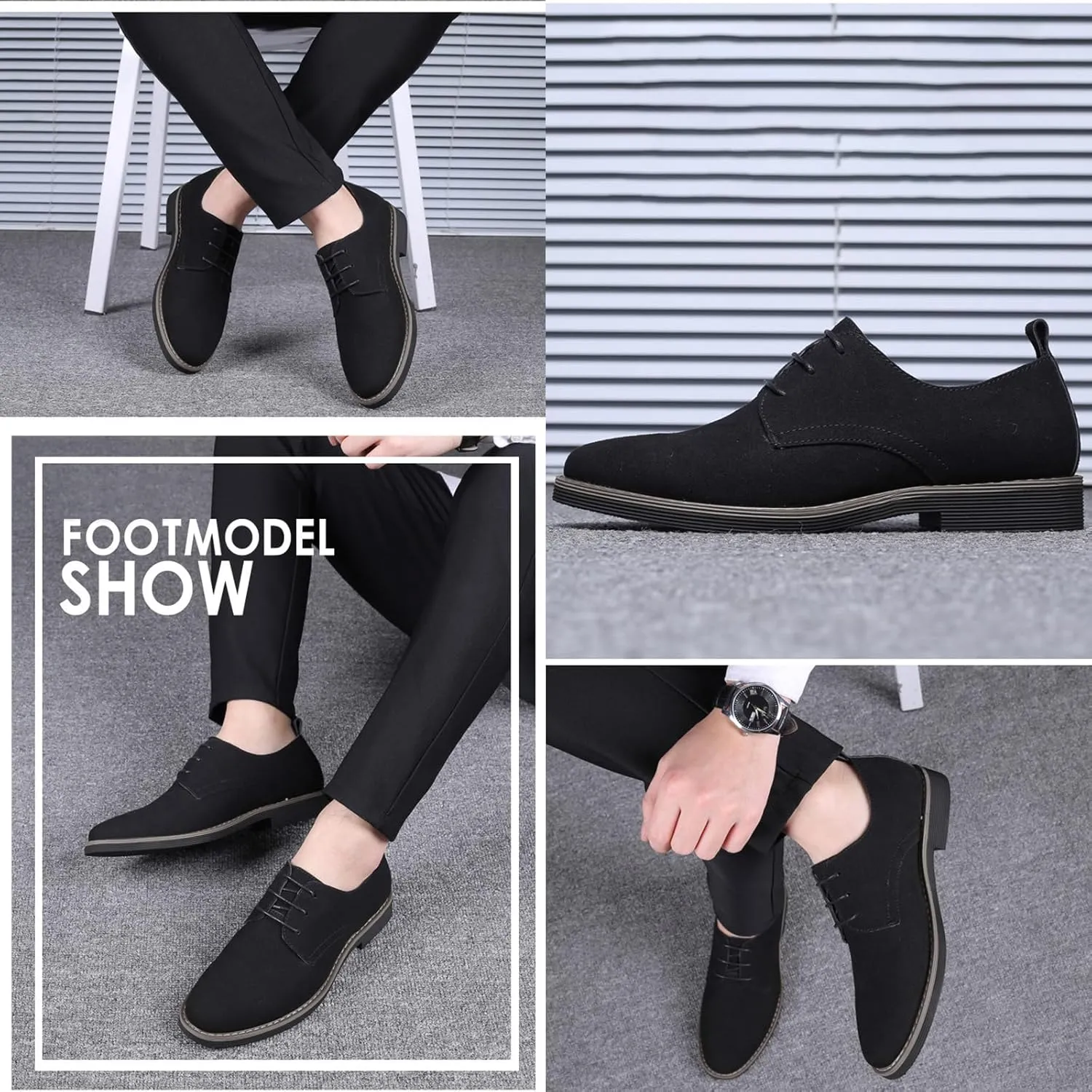 Men's Suede Dress Oxfords Shoes Fashion Hand Stitched Round-Toe Lace up Low Top Nubuck Leather Casual Shoes Classic Business Formal Derby Shoes