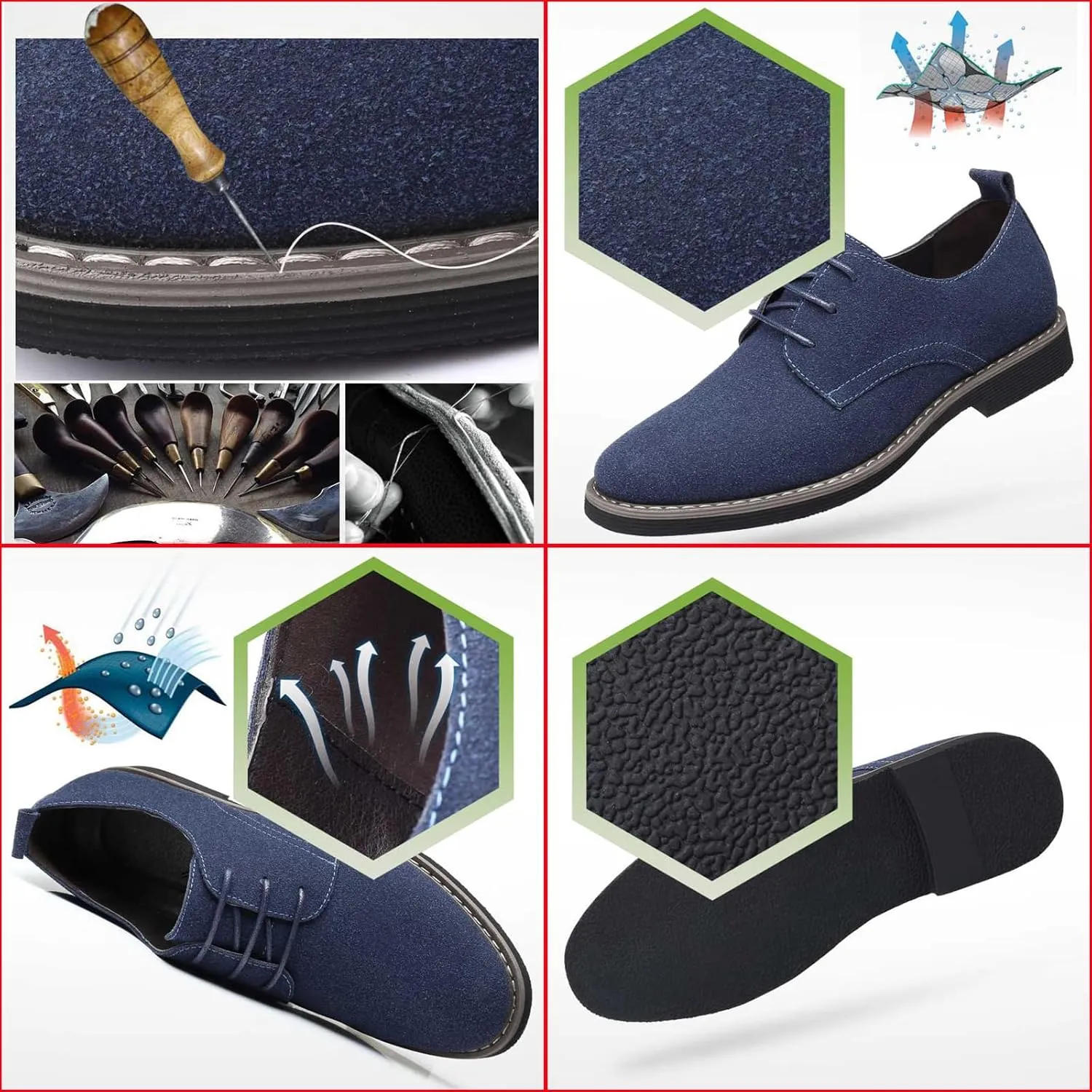 Men's Suede Dress Oxfords Shoes Fashion Hand Stitched Round-Toe Lace up Low Top Nubuck Leather Casual Shoes Classic Business Formal Derby Shoes