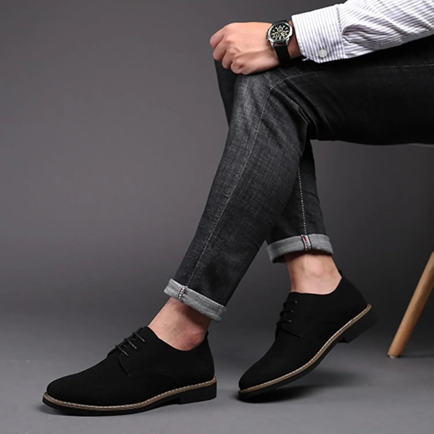 Men's Suede Lace-up Business Formal Dress Derby Shoes Suit Dressy Oxfords Wedding Oxford Flats