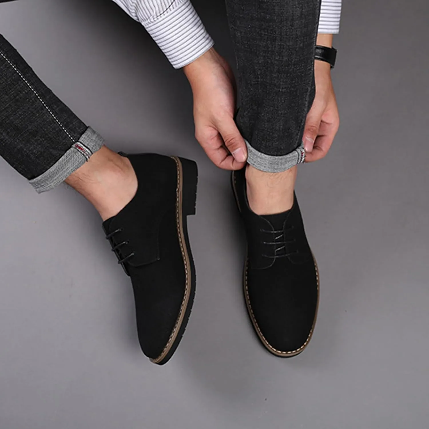 Men's Suede Lace-up Business Formal Dress Derby Shoes Suit Dressy Oxfords Wedding Oxford Flats