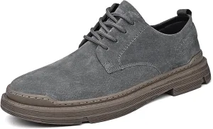 Men's Suede Lace Up Platform Oxfords Casual Comfortable Round Toe Anti-Slip Block Heel Dress Shoes Daily Business Work Office Derbys