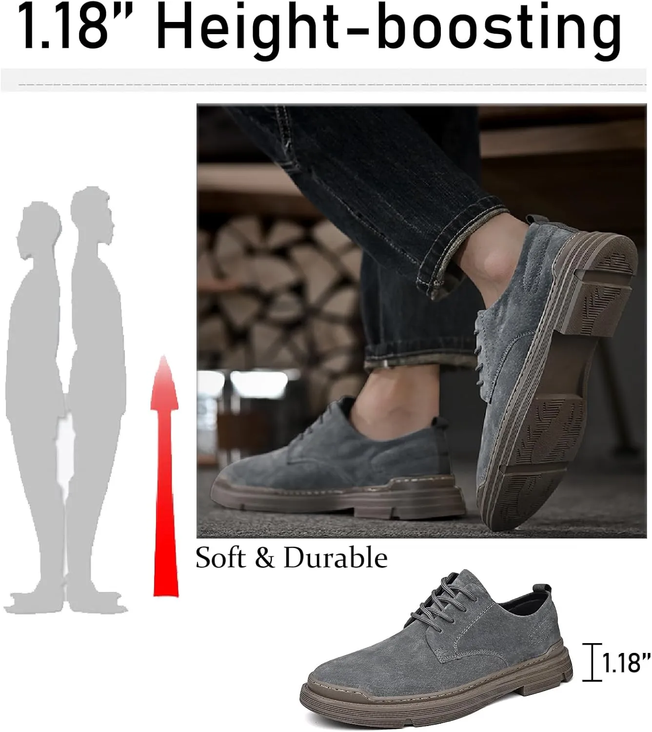 Men's Suede Lace Up Platform Oxfords Casual Comfortable Round Toe Anti-Slip Block Heel Dress Shoes Daily Business Work Office Derbys