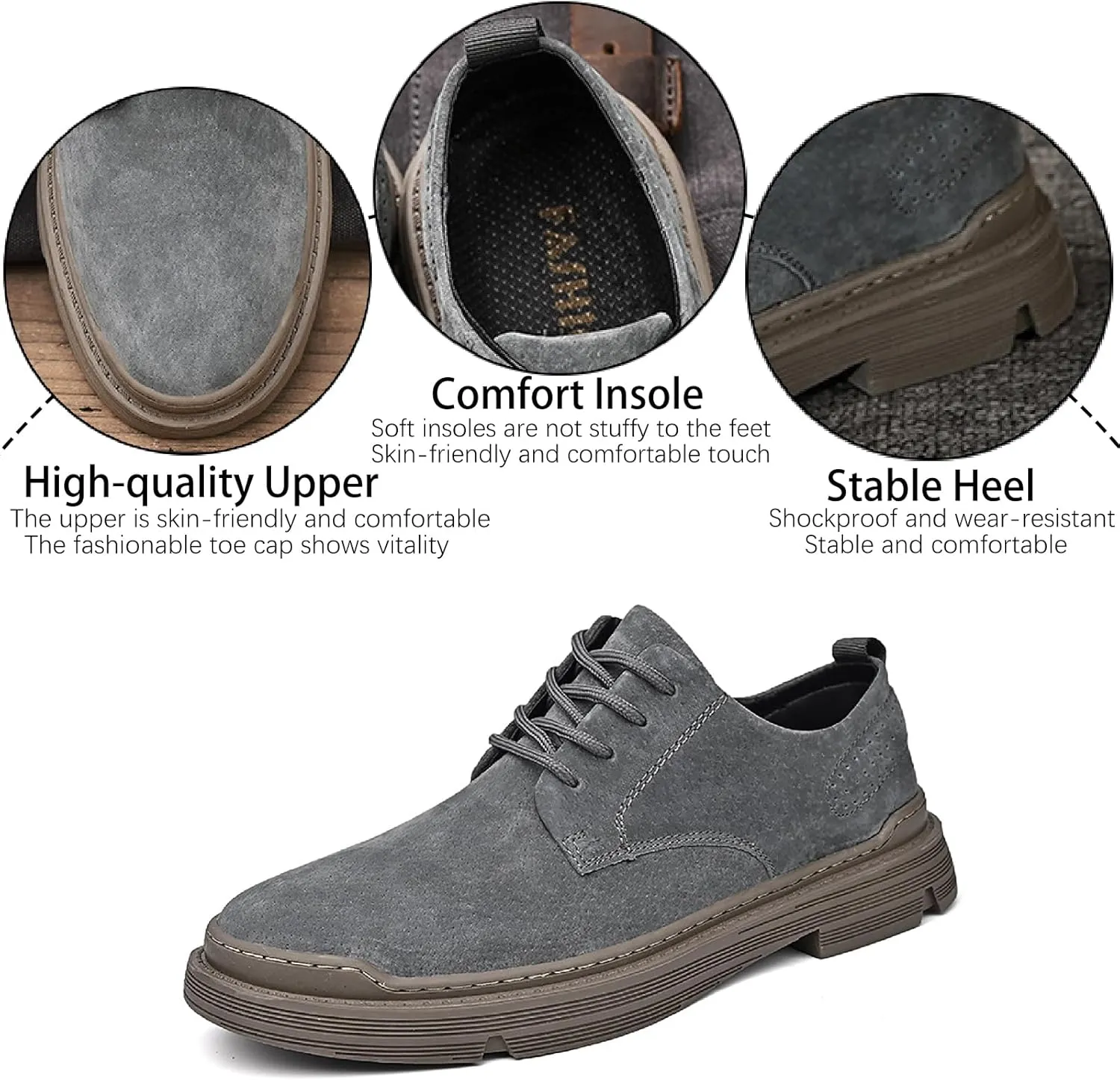 Men's Suede Lace Up Platform Oxfords Casual Comfortable Round Toe Anti-Slip Block Heel Dress Shoes Daily Business Work Office Derbys