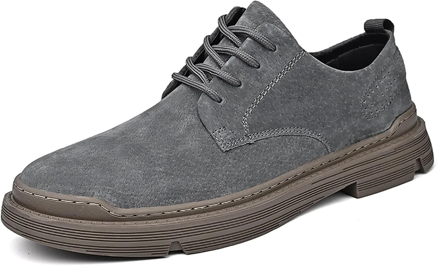 Men's Suede Lace Up Platform Oxfords Casual Comfortable Round Toe Anti-Slip Block Heel Dress Shoes Daily Business Work Office Derbys
