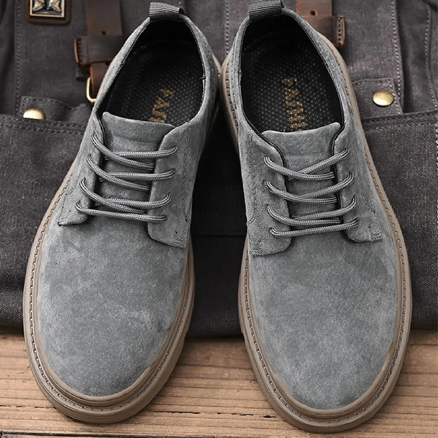 Men's Suede Lace Up Platform Oxfords Casual Comfortable Round Toe Anti-Slip Block Heel Dress Shoes Daily Business Work Office Derbys