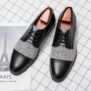 Men's Two Tone Patchwork Brogue Oxfords Shoes,Fashion Classic Round-Toe Lace Up Low Top Leather Dress Shoes,Comfort Hand Stitched Business Formal Derby Shoes