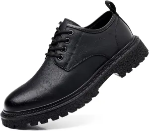 Men's Vintage Leather Lace Up Platform Oxfords Shoes Round Toe Low-Top Non-Slip Soft Business Formal Dress Shoes