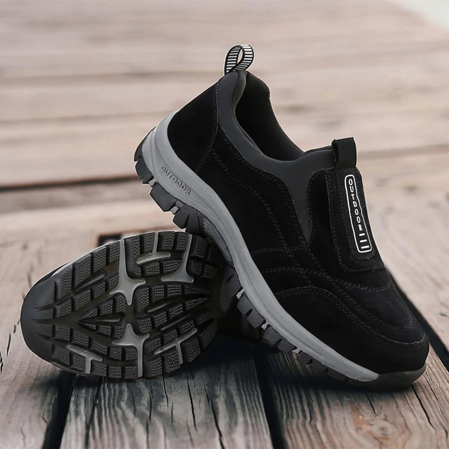 Men's Waterproof Hiking Shoes Comfortable Orthopedic Walking Shoes Slip on Outdoor Sneakers