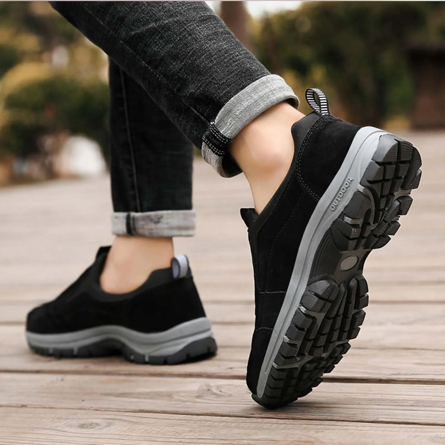 Men's Waterproof Hiking Shoes Comfortable Orthopedic Walking Shoes Slip on Outdoor Sneakers