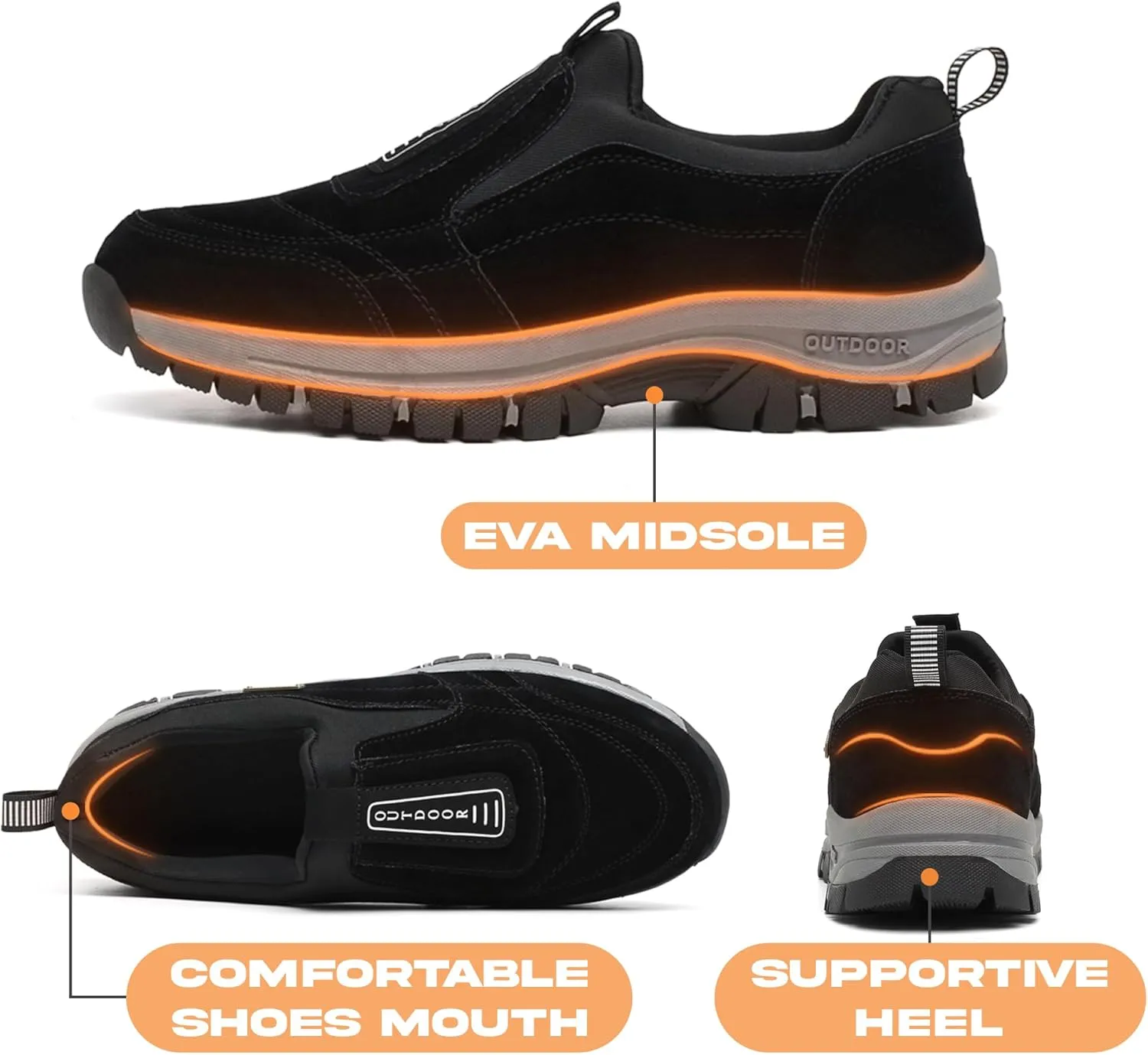 Men's Waterproof Hiking Shoes Comfortable Orthopedic Walking Shoes Slip on Outdoor Sneakers