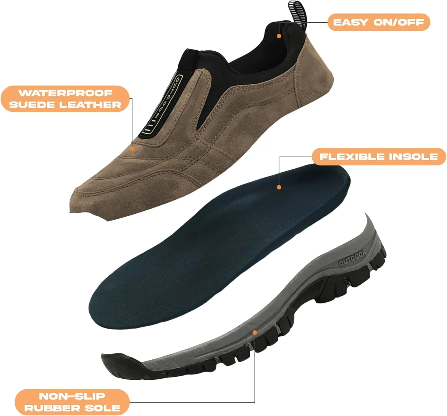 Men's Waterproof Hiking Shoes Comfortable Orthopedic Walking Shoes Slip on Outdoor Sneakers