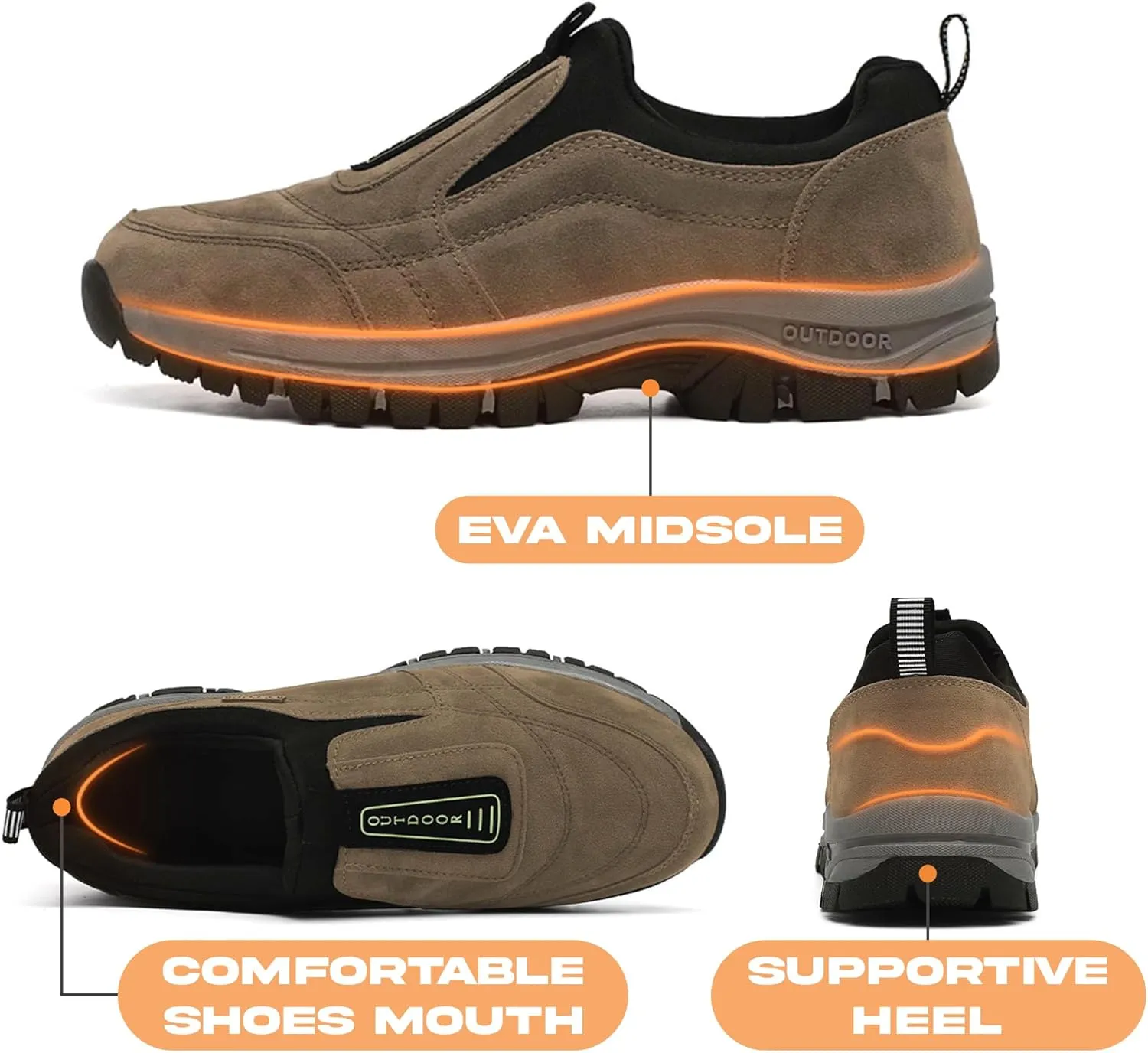 Men's Waterproof Hiking Shoes Comfortable Orthopedic Walking Shoes Slip on Outdoor Sneakers