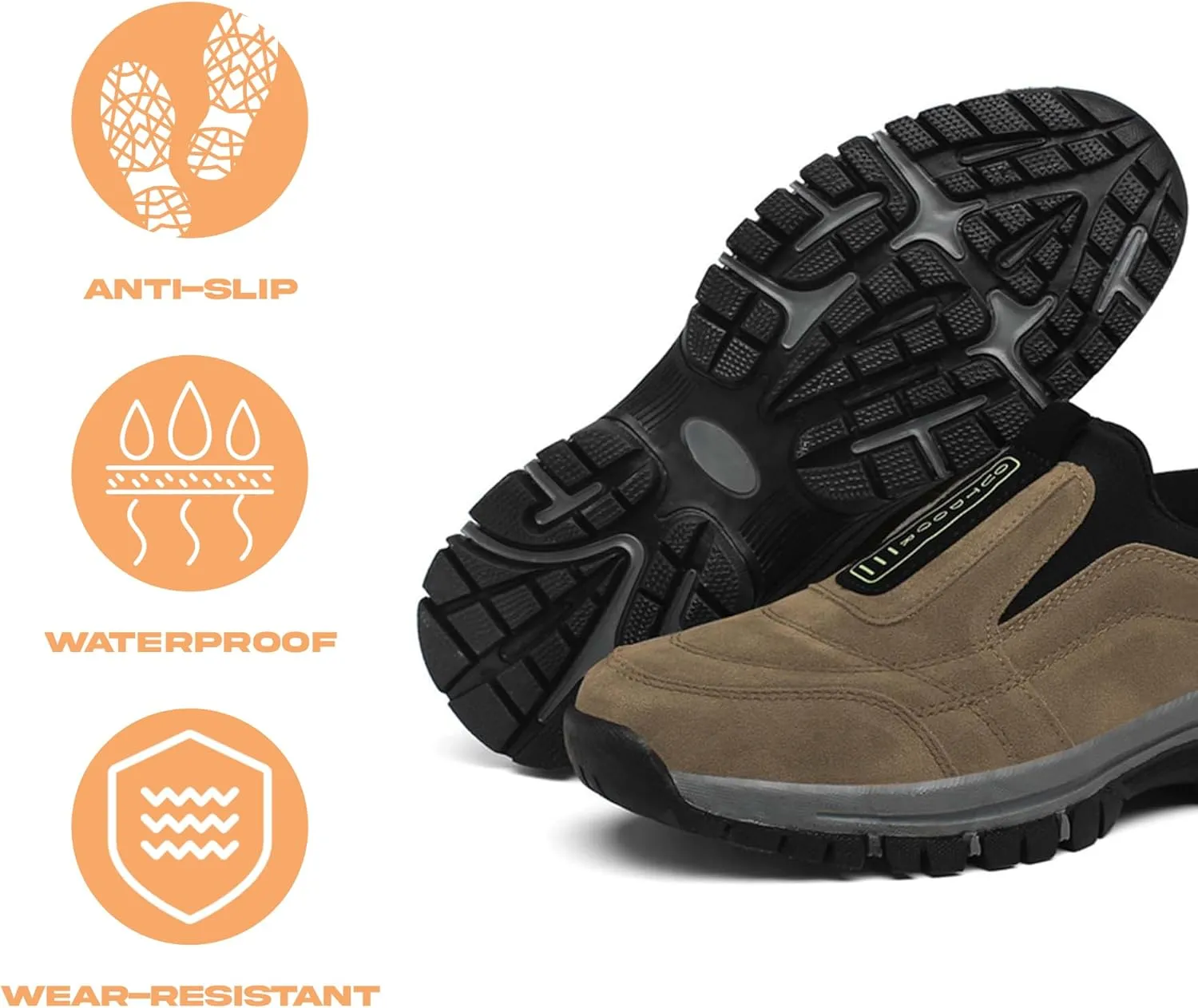Men's Waterproof Hiking Shoes Comfortable Orthopedic Walking Shoes Slip on Outdoor Sneakers