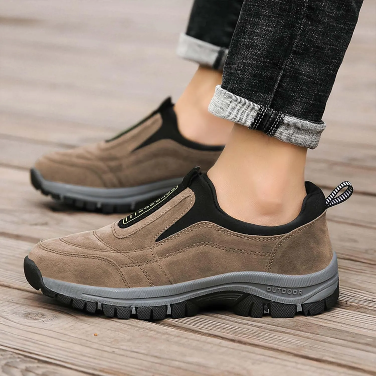 Men's Waterproof Hiking Shoes Comfortable Orthopedic Walking Shoes Slip on Outdoor Sneakers