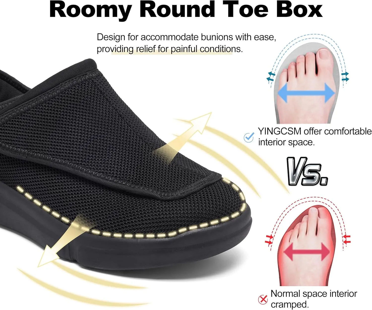 Men's Wide Diabetic Slip-On Shoes Adjustable Comfortable Walking Shoes for Swollen Feet Elderly Foot Pain Relief and Neuropathy Support