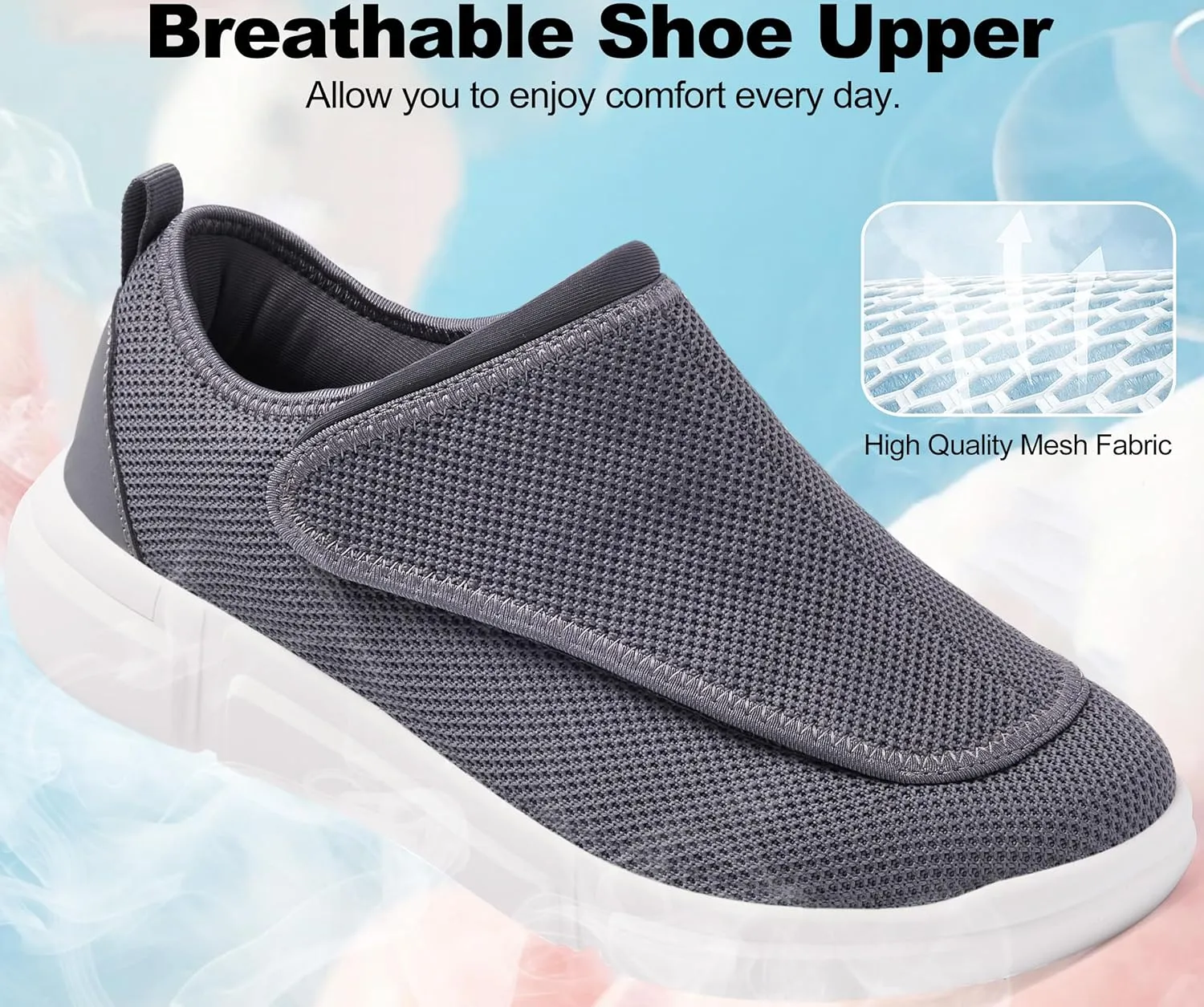 Men's Wide Diabetic Slip-On Shoes Adjustable Comfortable Walking Shoes for Swollen Feet Elderly Foot Pain Relief and Neuropathy Support