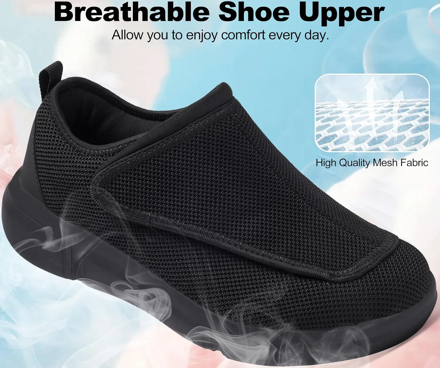 Men's Wide Diabetic Slip-On Shoes Adjustable Comfortable Walking Shoes for Swollen Feet Elderly Foot Pain Relief and Neuropathy Support