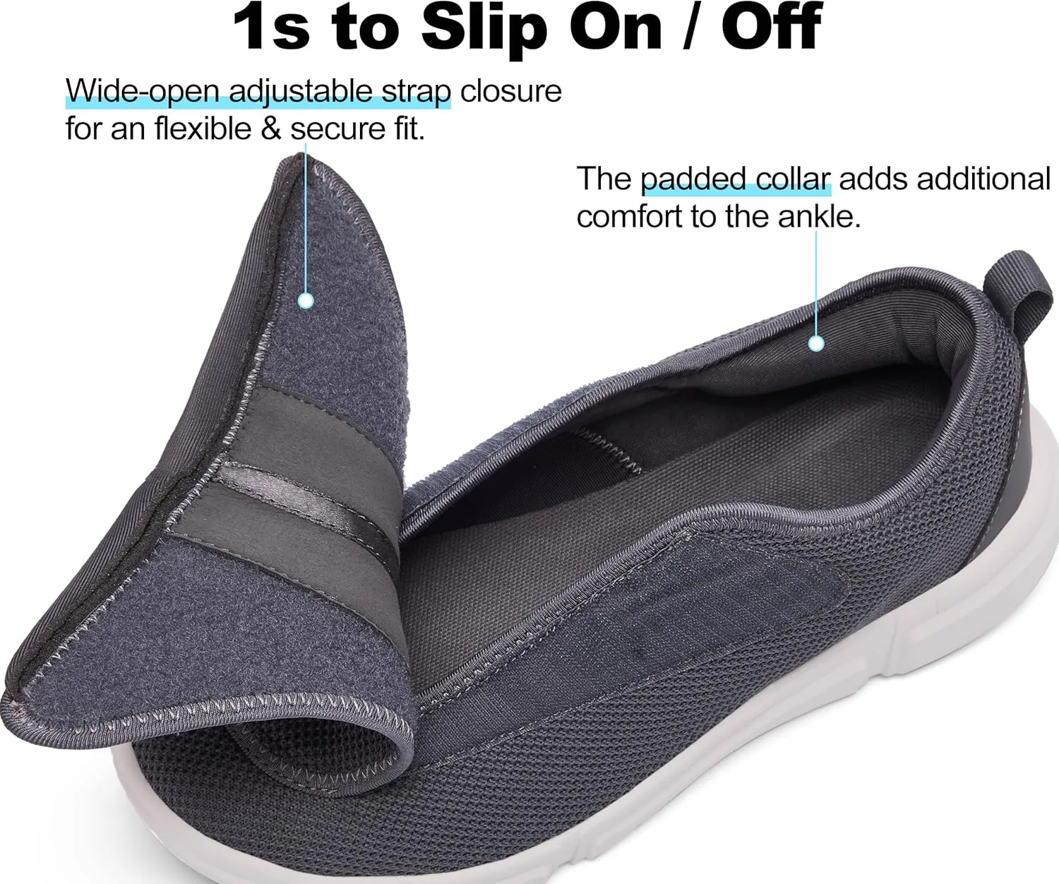 Men's Wide Diabetic Slip-On Shoes Adjustable Comfortable Walking Shoes for Swollen Feet Elderly Foot Pain Relief and Neuropathy Support