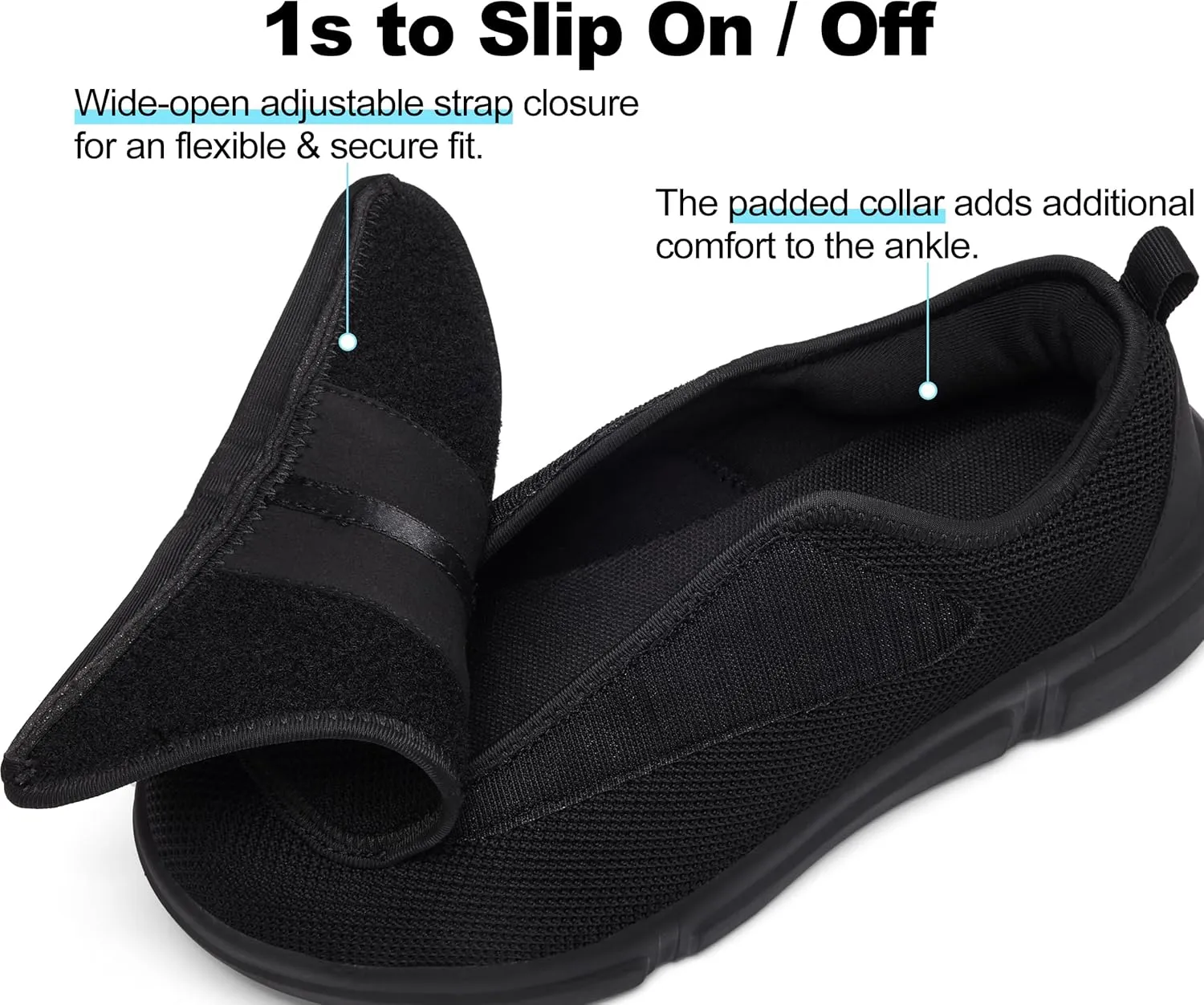 Men's Wide Diabetic Slip-On Shoes Adjustable Comfortable Walking Shoes for Swollen Feet Elderly Foot Pain Relief and Neuropathy Support