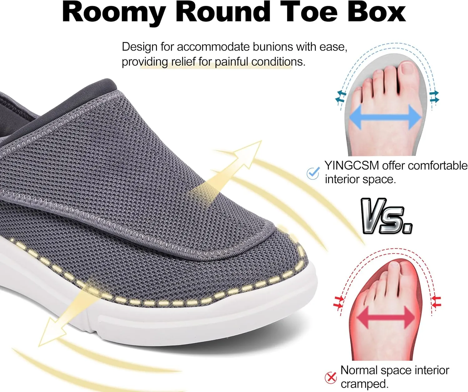 Men's Wide Diabetic Slip-On Shoes Adjustable Comfortable Walking Shoes for Swollen Feet Elderly Foot Pain Relief and Neuropathy Support