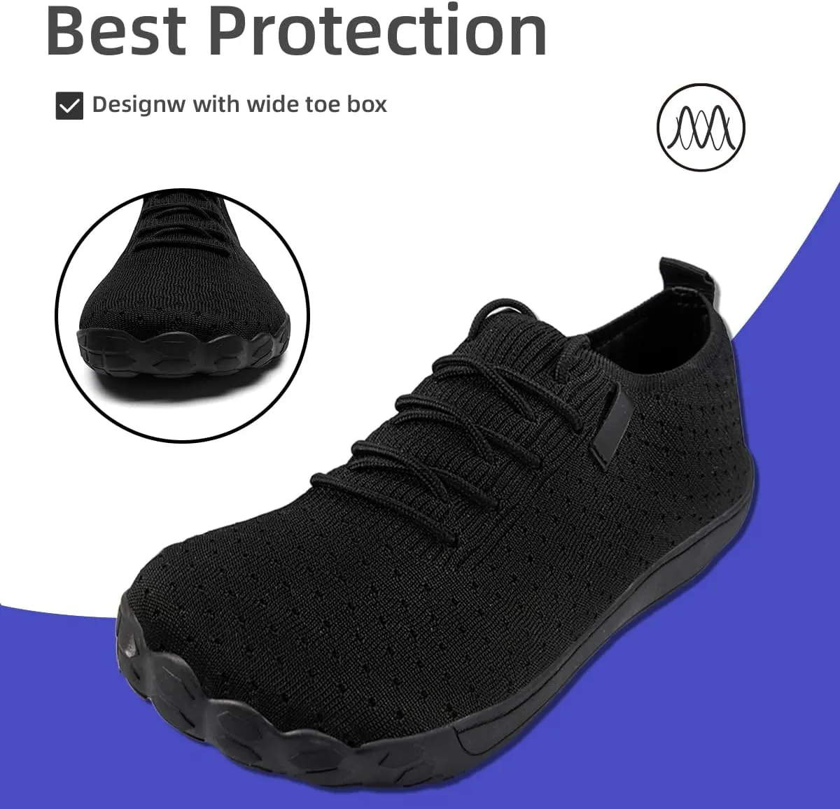 Mens Wide Toe Box Shoes Slip On Walking Shoes Sneakers Sports Casual Office Outdoor Activities Non Slip Rubber Outsole Minimalist Comfortable