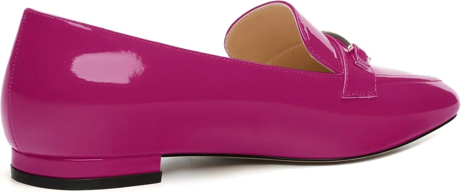 Metal Chain Loafers for Women Pointed Toe Slip on Flats Comfortable Fashion Work Shoes
