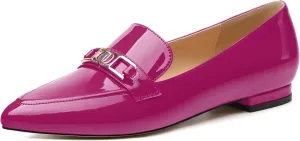 Metal Chain Loafers for Women Pointed Toe Slip on Flats Comfortable Fashion Work Shoes