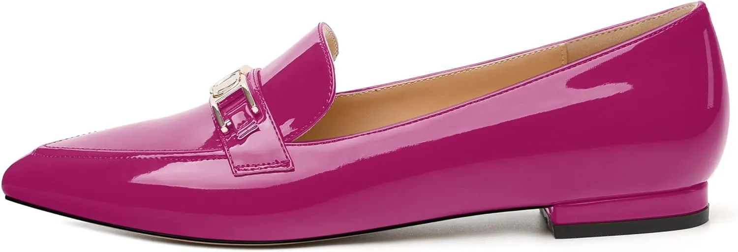 Metal Chain Loafers for Women Pointed Toe Slip on Flats Comfortable Fashion Work Shoes